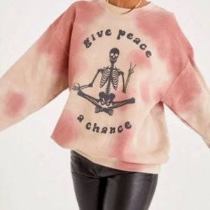 NWOT Project Social T Sweatshirt "Give Peace A Chance" Skeleton Tie Dye sm/med